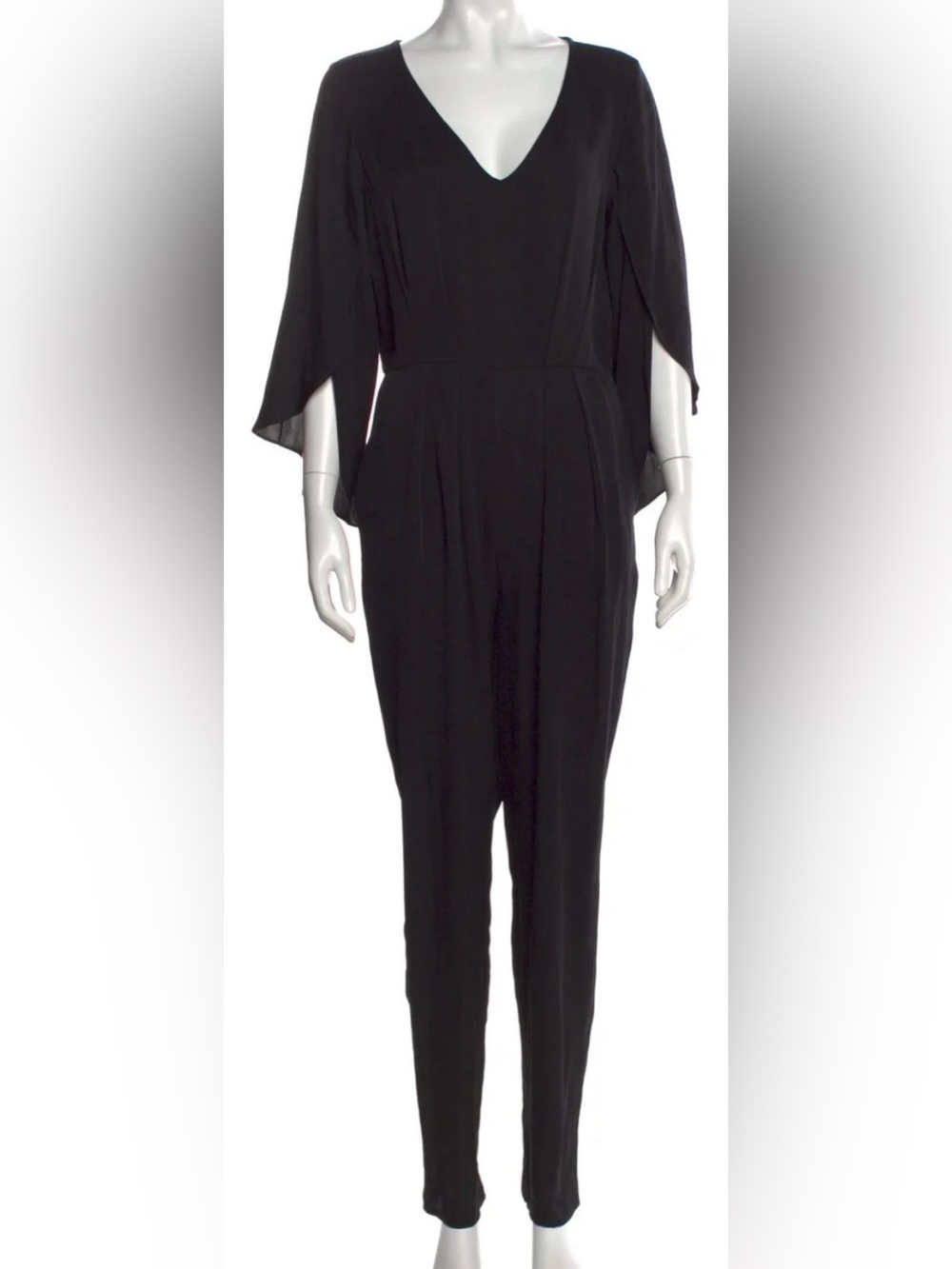 Milly Black Silk Bell Sleeve Jumpsuit Size 6 Split Sleeve Wide Leg Cocktail
